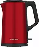 Grundig WK 8340 Wasserkocher, 2.150 W Leistung, 1,5 l Fassungsvermögen, Kabelaufwicklung, Abschaltautomatik, verdecktes Heizelement aus Edelstahl, Cool Touch mit Doppelwand, Rot