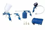 Scheppach Druckluft Zubehör Set 8 teilig für Kompressoren | Farbspritzpistole, Reifenfüllmesser, Sprühpistole mit Saugbecher, Ausblaspistole, Druckluftspriralschlauch & 3 Adapter | Kompressor Zubehör
