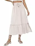 KOJOOIN Damen Rock Lang Elegant A-Linie Sommerrock Strandrock mit Hohe Elastische Taille Rockabilly Retro Röcke(Verpackung MEHRWEG) Aprikose M