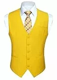HISDERN Herren Anzugweste Formale Hochzeit Party Baumwolle Anzug Weste Einfarbig,Gelb,L(Brustumfang 44.9 inch)