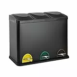 SVITA TC3X15 Treteimer 45 Liter Grau 3X 15L dreifach Abfalleimer 3er-Mülleimer Mülltrennung Küchen-Eimer Schwarz