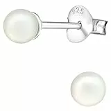 JAYARE Perlenohrringe Mädchen – 925 Silber Ohrstecker mit 4 mm cremefarbene Perlen – Kinderschmuck Geschenk – Kleine Ohrringe für Kinder – Mädchen Schmuck ab 6 Jahren