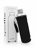 spottle Trinkflasche aus Glas 1l - Glasflasche 500ml - 750ml - 1 liter mit Neoprenhülle - Schutzhülle - Glastrinkflasche mit Schraubverschluss (Schwarz, 550 ml)