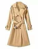 Vancavoo Trenchcoat Damen Lang Übergangsmantel Mantel Klassische Herbst Frühling Zweireiher Jacke Trench mit Gürtel Damenmantel Baumwolle Windjacke,Khaki,L