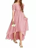 Haloumoning Mädchen Kleider Schulterfrei Sommer Festlich Kleid Kinder Einfarbig Partykleid Elegant Blumenmädchenkleid Geburtstag Trägerkleid, Rosa, 13-14 Jahre