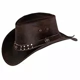 Black Forest Fox Buffalo Bill Herren Damen Western Cowboy Leder Hut in Braun Größe L