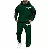 Jogginganzug Herren Trainingsanzug Freizeitanzug Einfarbig Hoodie Langarm mit Taschen Hausanzug 2-Teilig Fitness Kapuzenjacke Jogginghose Sportanzug Set Jogging Jogging Gym Tracksuit, Dunkelgrün L