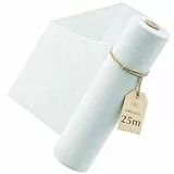 Twinzee - Vlies Tischläufer Weiß, 30 cm x 25 m - Tischband fur Tischdeko Geburtstag, Hochzeit, Taufe, Outdoor - Decoratives Tischläufer Modern Rolle