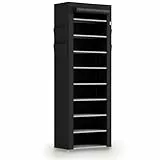 Juskys Schuhschrank M 9 Ebenen, Schuhregal geschlossen 25 Paar Schuhe, Stoff Bezug wasserabweisend, Schuhaufbewahrung Stoffschrank Stecksystem Schwarz