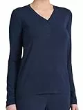 Schiesser Damen Schlafshirt Langarm Modal mit Knopfleiste-Mix + Relax Pyjamaoberteil, blau_175478, 44