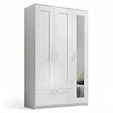 Stella Trading LEPINI Kleiderschrank mit Spiegeltür in Weiß - Vielseitiger Drehtürenschrank 3-türig für Ihr Schlafzimmer - 117 x 191 x 50 cm (B/H/T)
