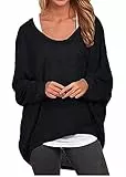 ZIOOER Damen Pulli Fledermausärmel T-Shirt Lose Asymmetrisch Jumper Bluse Langarmshirts Hemd Pullover Sweatshirt Oberteil Oversize Tops G1 Schwarz XXL