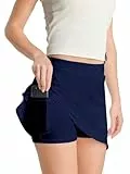 4How Damen Tennisrock mit Innenshorts Sommer Hosen Rock mit Taschen Golf Minirock Wandern Laufrock Geeignet für Sport und Freizeit Blau Größe S