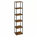 VASAGLE Superschnelle werkzeuglose Montage, Regal mit 6 Ebenen, Standregal, Aufbewahrungsregal, 23,8 x 38 x 173,4 cm, Wohnzimmer, Schlafzimmer, Küche, vintagebraun-tintenschwarz LLS136K01