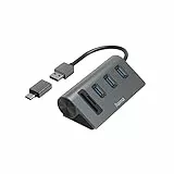 Hama USB-Hub und Kartenleser 5 Ports (3x USB-A, 1x SD, 1x microSD, mit USB-C-Adapter, bis 5 Gbit/s, Anschluss für Maus, Tastatur, Speicherkarte etc., USB-Adapter für Büro, Home Office) Aluminium