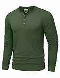 TACVASEN T-Shirts für Herren Henley Langarmshirt Baumwolle Basic Langarm Shirts für Herren Pullover mit Knopfleiste Armeegrün, L