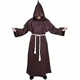 Myir JUN Mönch Robe Kostüm Mönch Priester Gewand Halloween Kostüm mit Kapuze Mittelalterliche Kapuze Herren Männer Mönchskutte (Braun, X-Large)