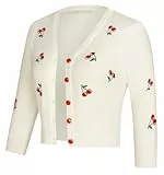 Belle Poque Strickjacken für Damen Vintage V-Ausschnitt 3/4 Ärmel Kirschen Stickerei Strickjacke Pullover 2XL