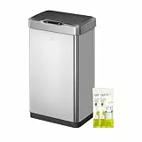 EKO Mirage-T 50L Mülleimer mit Sensor, Automatischer Abfalleimer für die Küche, Rechteckiger Bewegungssensor Mülleimer, Sanft Schließend mit Deckel, Fingerabdruckresistente, Gebürsteter Edelstahl