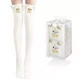 Kakveiai 1 Paar Damen Lange Socken, KuschelSocken Kniestrümpfe, Kuschel Overknee Strümpfe, Mädchen Kniestrümpfe, Panda Socken, Kuschel Süße warm, für Damen und Mädchen, Einheitsgröße(Weiß)