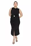 TRENDYOL Damen Figurbetontes Midi-kleid in Übergröße Lässig/Freizeit Schwarz, 3XL, Kleid