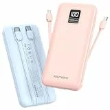 AsperX Powerbank 2er Set 10000mAh, 4 Ausgänge Schnellladen mit integriertem USB-C Kabel, LED-Digitaldisplay, Flugzeuggeeignet für Reisen/Camping, Kompatibel mit iPhone/Samsung