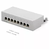 HB-DIGITAL 8-port CAT 6a LSA Patchpanel geschirmt Verteilerfeld Desktop & Wandmontage Patchfeld 8x RJ45 Buchsen für Netzwerk Ethernet LAN Kabel mit Erdungskabel - Hellgrau