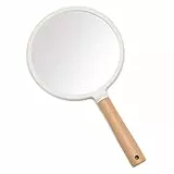 YEAKE Handspiegel mit Griff für Make-up, kleiner, niedlicher Holz-Handspiegel zum Rasieren, mit Loch, einseitig, tragbar, Reise-Kosmetikspiegel für Damen und Herren (rund)