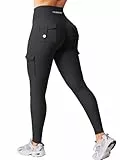 YEOREO CoreFlex Sport Leggings Damen Mit Taschen Invisible Scrunch Butt Gym Leggings High Waist Boom Booty Seamless Push Up Blickdicht Yoga Sport Leggings Schwarz M