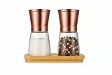 Generisch Elegantes Salz- und Pfeffermühlen-Set in Roségold, Magnetverschluss, Keramikmahlwerk mit Bambus-Untertasse
