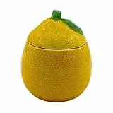 Dekohelden24 Keksdose, Zuckerdose, Aromadose, Zitronendose, Limettendose, Süßigkeitendose, Gewürzdose als Zitrone aus Keramik in gelb, L/B/H 10 x 10 x 12 cm.
