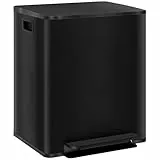 HOMCOM Mülleimer 2 x 25 L Treteimer mit Softclose-Deckel und Pedal Mülltrennsystem 2 Fächer, recycelbare Abfälle, Edelstahl, Schwarz, 47,7 x 37,5 x 56 cm