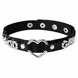 Flongo Choker Halskette Schwarz für Damen: GOOD GIRL Buchstaben Herz Halsband PU Leder - Verstellbar Gothic Punk Rock Kette - Y2K Sweet Cool Accessoire - Halloween Festival Party Schmuck 33-41cm