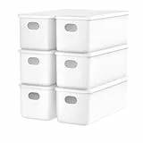 johgee 6er-Set Aufbewahrungsbox mit Deckel, PP Kunststoff, 6 x 2.8L (28 x10.5 x9.5 cm), Weiß, ohne Aufkleber