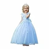 LOLANTA Festliches Kleid Mädchen, Prinzessin Kleider Mädchen Hochzeit Partykleid, Elegant Langes Abendkleid Kommunikation Spitze Tüllkleid für Kinder, 11-12 Jahre, Blau, Tag 160