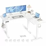 Claiks Eckschreibtisch Höhenverstellbar 160x140cm mit Dual-Motor, L Form Höhenverstellbarer Schreibtisch auf Rollen, L-förmiger Schreibtisch Weiß