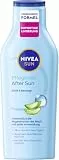 NIVEA SUN Pflegende After Sun Lotion, Körperlotion mit hautberuhigender Wirkung nach dem Sonnenbad, After Sun mit Bio-Aloe Vera, Vitamin E & Hyaluron für 48h Feuchtigkeit (400 ml)