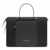 Piquadro – Schmale Arbeitstasche – Hochwertiges Leder und Stoff – Schwarz – Damen