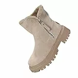 Generisch Damen-Schneestiefel Warmes Fellfutter - Leder-Stiefeletten Gemütliche Winterstiefel Mit Seitlichem Reißverschluss Outdoor-Stiefel Wildleder Schlupfstiefel Hohe Stiefel Lässig Schnürschuhe