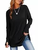 Rapbin Langarmshirt Damen Einfarbig Pullover Basic Tunika Tops Elegant T-Shirt Mit Daumenloch Oberteil Pulli Schwarz S