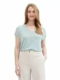 TOM TAILOR Damen Basic T-Shirt Top mit V-Ausschnitt, dusty mint blue, XL