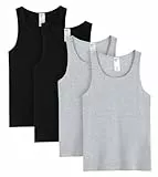 LAPASA Herren Baumwolle Unterhemd 4er Pack Classic Tank Top Fitness Rundhals Einfarbig ärmellose Achselshirt Muskelshirt M35 (Schwarz*2, Grau*2), L