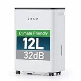 OKYUK Luftentfeuchter 12 Liter/Tag, geeignet für Räume von ca. 90 Kubikmetern (30 Quadratmetern), Luftentfeuchter Elektrisch，automatische Abtauung, 32dB, Kältemittel R290, PD12R-03DE