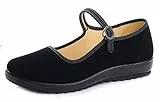 missfiona Schwarz Mary Janes Damen Tanzschuhe Samt Chinesische Ballerinas Tanz flach, Schwarz , 35 EU