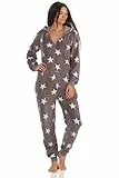 Toller Damen Schlafanzug Einteiler Jumpsuit Overall - Sterneoptik - 291 267 97 961, Farbe:grau, Größe2:36/38