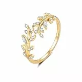 MASOP Ring Gold Zweig Blatt Offener Ringe AAA Zirkonia Kleine Schmuck Silber 925 Vergoldet Geschenke für Damen Frauen Freundin Schwester Mutter