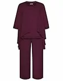 Hanna Nikole Damen Große Größen Chiffon Abendanzug Sets für Hochzeit Elegant Vintage 3 Teilig Brautmutter Hosenanzug Rundhals Shirt für Damen Hosenanzug Rotwein 46