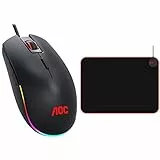 AOC GM500 Gaming Maus - 5.000 DPI - Omron switches - Einstellbare RGB-Effekte & Agon by AMM700 Mauspad - Anti-Rutsch-Unterseite - bis zu 16,8 Millionen RGB Farben - 1,8 Meter USB-Kabel