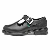 Junior Girls Kickers Lach T-Bar Leather Shoes in Black