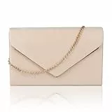 Shengxi Clutch Damen Umschlag Clutch Tasche mit Kette Elegant Abendtasche Kettentasche Crossbody Umhängetasche Damen Samt Unterarmtasche Handtasche für Hochzeit Wedding Prom Party (Beige)